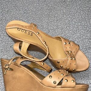 Guess Brown Studded Wedge Sandals